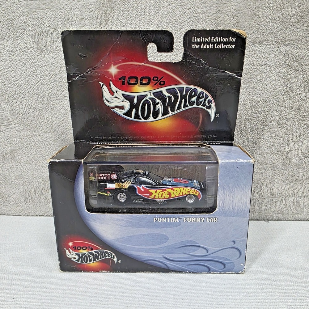 Hot Wheels Die Cast 2001 100% Collectibles Black Pontiac Funny Car Box Damage